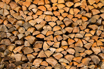 A lot of fire woods background photo, close-up.