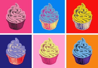 Set of Cupcake Vector Illustration Pop Art Style