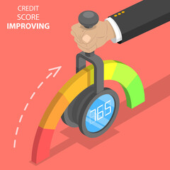 3D Isometric Flat Vector Concept of Credit Score Imporving, Credit History Index, Personal Credit Ranking.