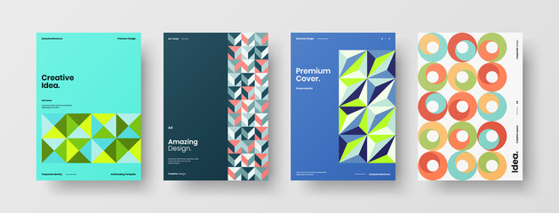 Obraz premium Company identity brochure template collection. Business presentation vector A4 vertical orientation front page mock up set. Corporate report cover abstract geometric illustration design layout bundle.
