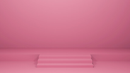 Podium in abstract pastel pink composition. 3D render graphic illustration