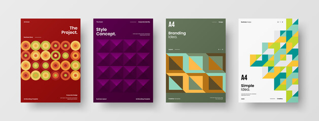 Company identity brochure template collection. Business presentation vector A4 vertical orientation front page mock up set. Corporate report cover abstract geometric illustration design layout bundle.