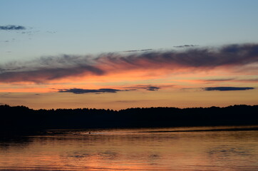 Beautiful sunset reflected in the lake.