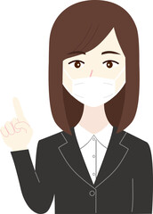 指差しをするスーツの女性