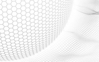 Abstract landscape on a white background with white honeycomb sphere. Cyberspace grid. hi tech network. 3d illustration