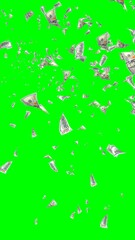 Flying dollars banknotes isolated on chromakey. Money is flying in the air. 100 US banknotes new sample. Vertical orientation. 3D illustration