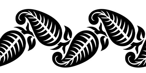 Abstract black and white paisley border pattern