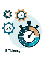 Creative icon for efficiency, productivity. Sign of a stopwatch, gears. Flat design. Vector