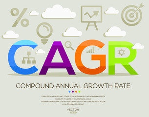 CAGR  (compound annual growth rate), letters and icons. Vector illustration.