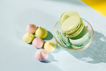 Bright picture of colorful different macaroons
