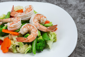 Stir fried mixed vegetables with shrimp.