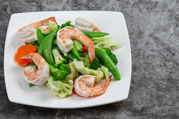 Stir fried mixed vegetables with shrimp.