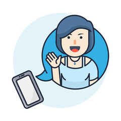 Women Video Call Using Mobile Phone Illustration