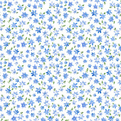 Beautiful seamless pattern with watercolor gentle blue flowers. Stock illustration.