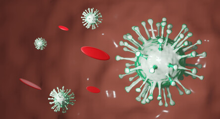 Covid-19 concept 3d illustration use pill to kill virus developed from the global warning of coronavirus outbreaks, coronavirus symbols and rendering image