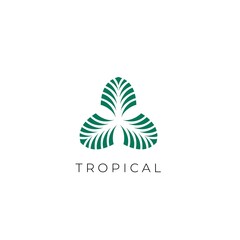 Tropical Palm Leaf Luxury Logo Design Icon Vector Illustration