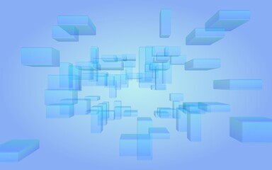 Blue and purple abstract digital and technology background. The pattern with repeating rectangles. 3D illustration