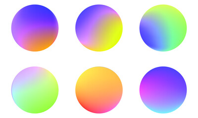 Set of round Vector Gradient. Multicolor Sphere. Modern abstract background texture. Template for design. Isolated objects