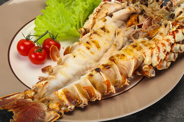 Grilled crayfish in the plate