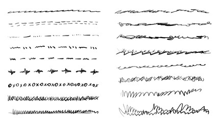 Set of vector brush lines, underlines, circles, signs. Hand-drawn collection of doodle style various shapes.