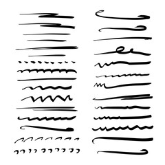 Set of handmade lines, brush lines, underlines. Hand-drawn collection of doodle style various shapes.