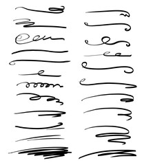 Set of handmade lines, brush lines, underlines. Hand-drawn collection of doodle style various shapes.