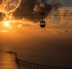 Cable Cars and Bridge at Sunset