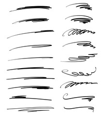 Set of handmade lines, brush lines, underlines. Hand-drawn collection of doodle style various shapes.