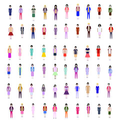 Set of full body diverse business people. Fashion woman, female, girls stay on white background. Vector illustration flat style. Work and Team concept