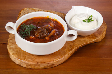 Traditional Russian borsch with meat