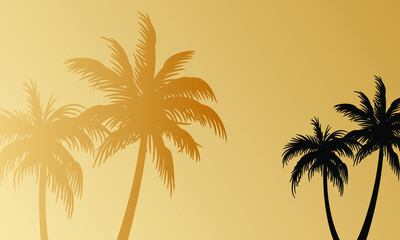 Fototapeta na wymiar Summer time vector banner or poster on a gold background. Palm leaves and shadows. Vector illustration hello summer banner.