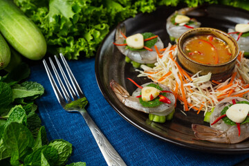 Fresh shrimp soaked in fish sauce, Thai food.