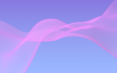 Pink wave on blue sky abstract background. Fluttering pink scarf. Waving on wind pink fabric. 3D illustration