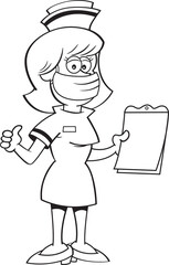 Black and white nurse wearing a mask while holding a chart.