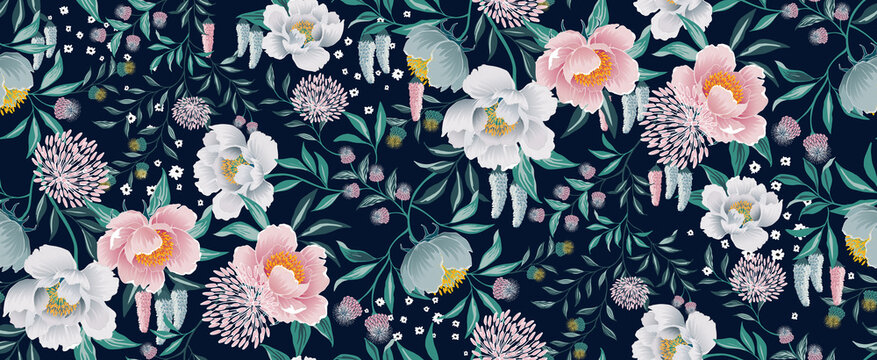  Vector illustration of seamless floral pattern in spring for Wedding, anniversary, birthday and party. Design for banner, poster, card, invitation and scrapbook 