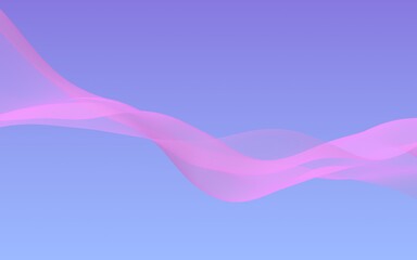 Pink wave on blue sky abstract background. Fluttering pink scarf. Waving on wind pink fabric. 3D illustration