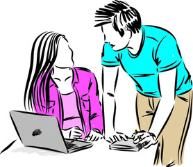 man and woman talking and working vector illustration