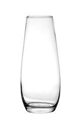 Decorative empty glass vase, on a white background, close-up