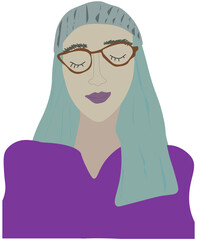 Girl Face. Happy Young Woman. Style Lady In Glasses. Girl With Blue Hair.
