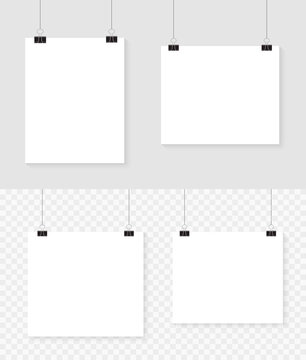White poster hanging. Mock up empty paper blank