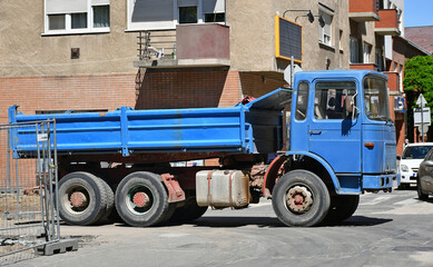 Old truck at the road construction