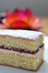 A slice of victoria sponge cake