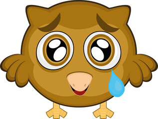 Vector illustration of a cartoon owl, with a sad expression