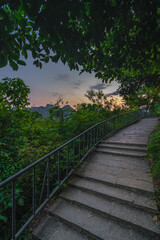 Naklejka na ściany i meble Path to the top of Xianggong Hill viewpoint at dusk
