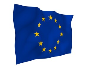 Slightly waving flag of the European Union isolated on white background, 3D rendering. Symbol of Europe. 3D illustration