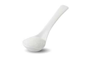 Sugar in ceramic spoon isolated on white background. This has clipping path. 