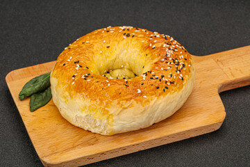 Hot tasty Uzbek flatbread for snack