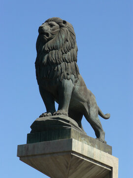 Zaragoza (Spain). Lion of the Stone Bridge in the city of Zaragoza