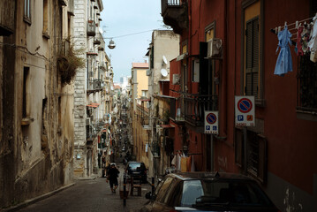 Naklejka premium Naples, Italy - August 12, 2018. Naples street by day.