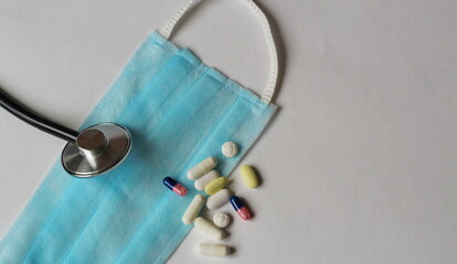 sticker with red pills, thermometer on a white background